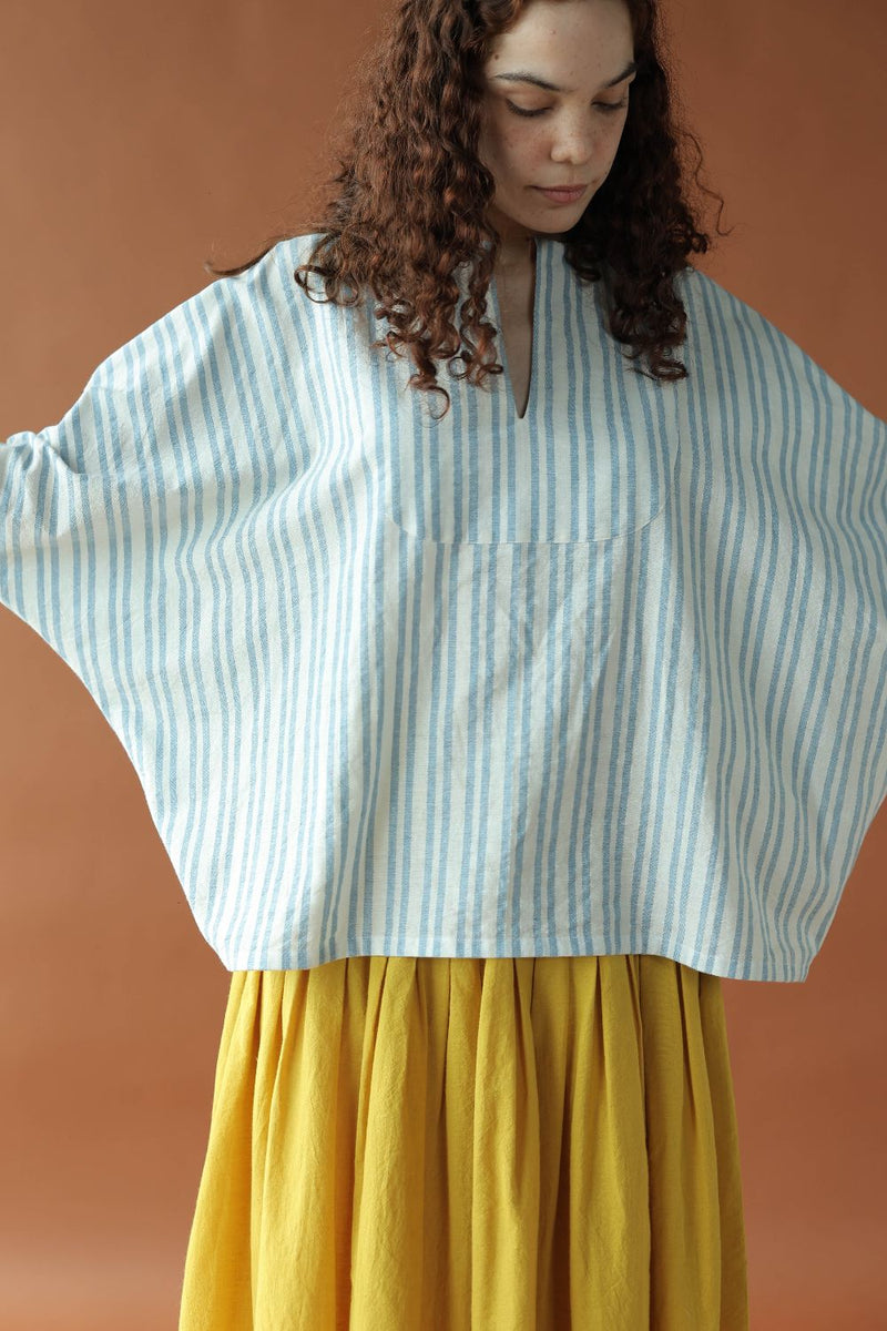 Sylvie-Blue Stripes Top cotton by MASON AND MILL in blue color for women Worldwide