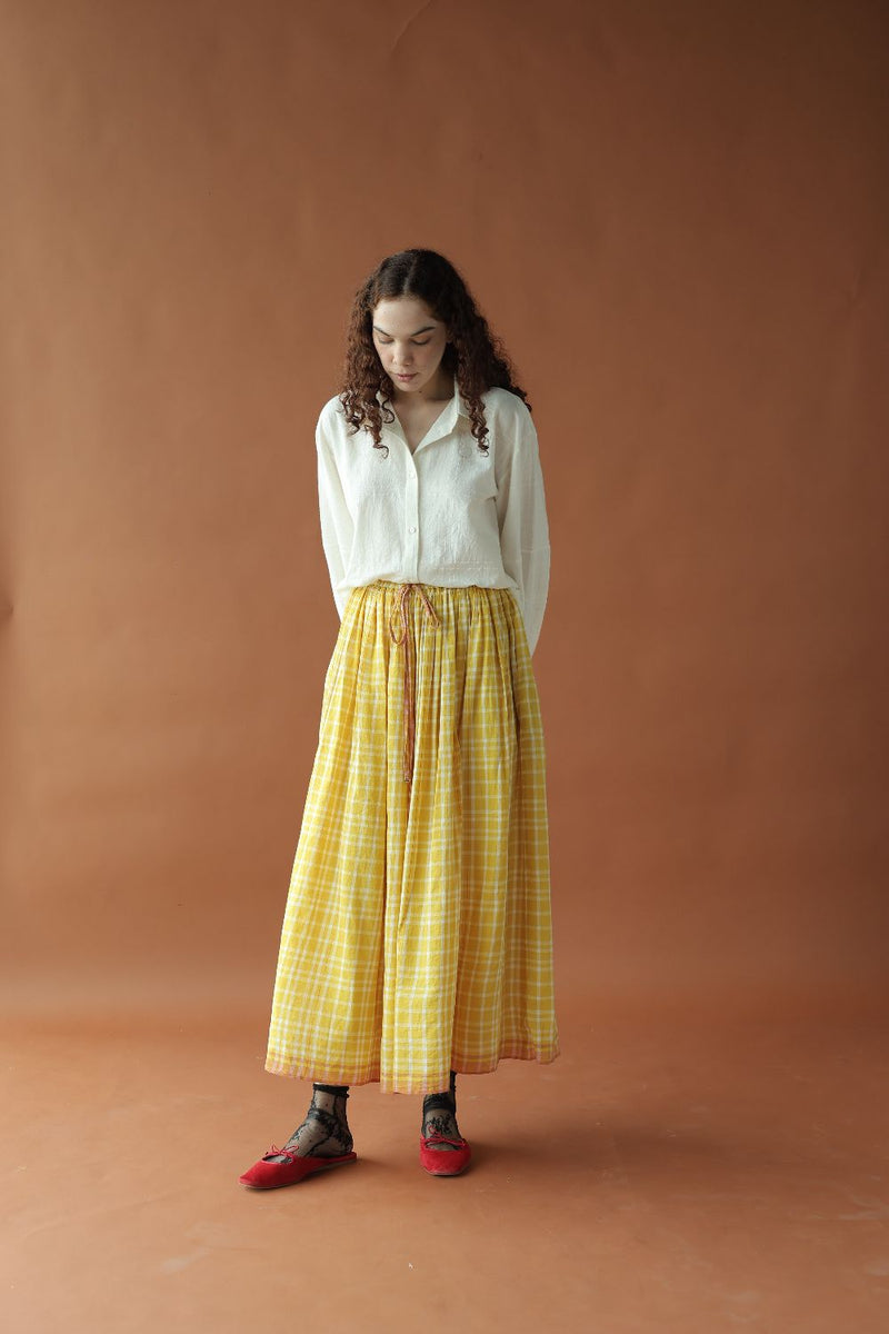 Zephyr Skirt-Yellow checks cotton by MASON AND MILL in yellow color for women Worldwide
