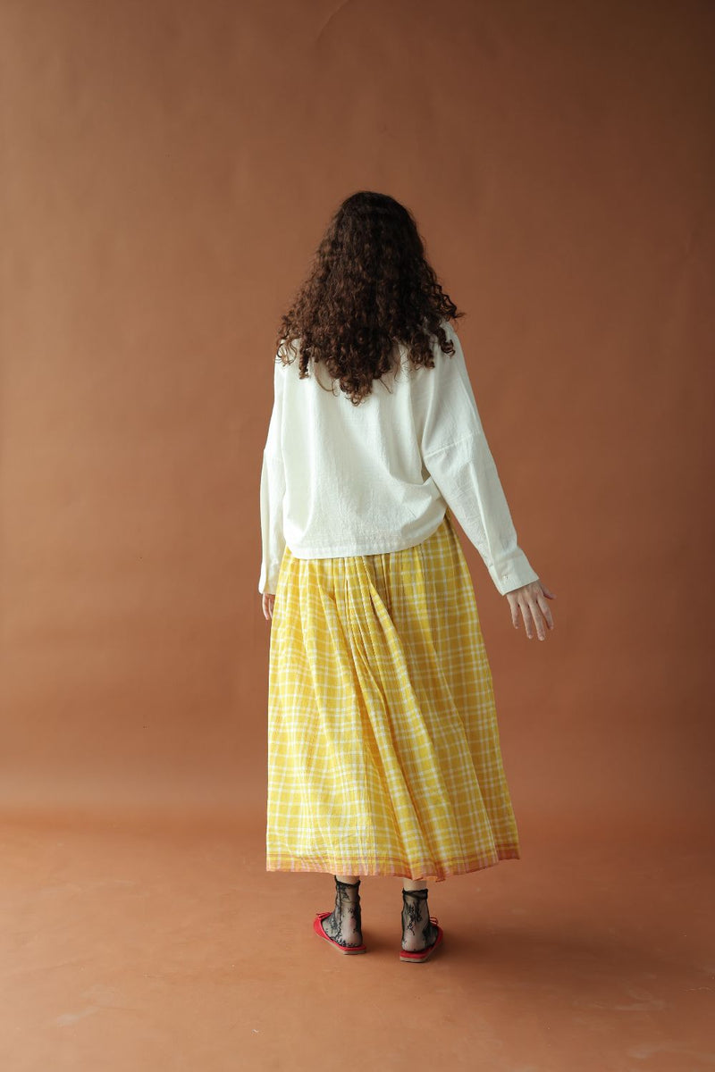 Zephyr Skirt-Yellow checks cotton by MASON AND MILL in yellow color for women Worldwide