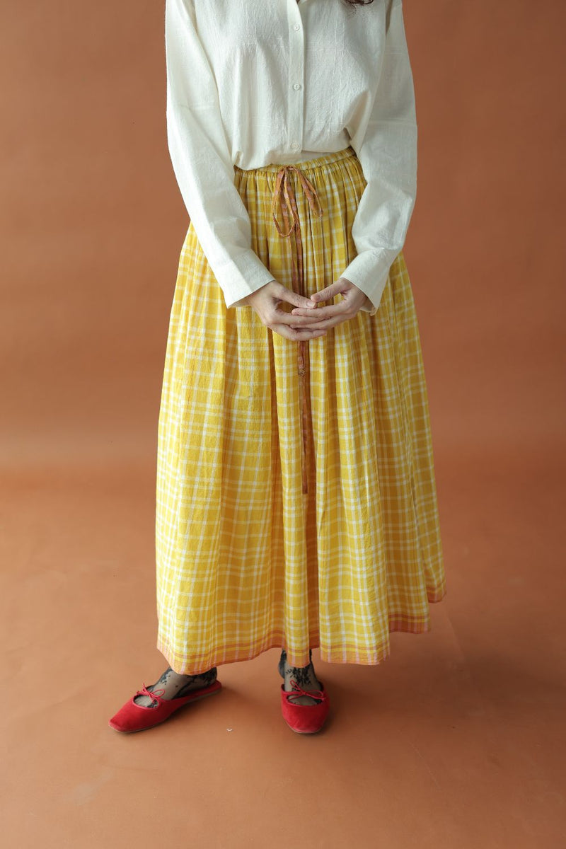 Zephyr Skirt-Yellow checks cotton by MASON AND MILL in yellow color for women Worldwide