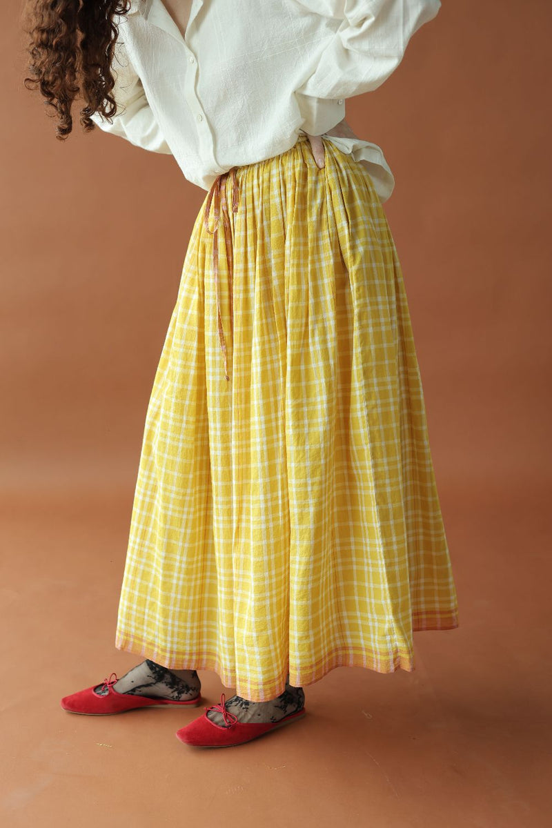 Zephyr Skirt-Yellow checks cotton by MASON AND MILL in yellow color for women Worldwide