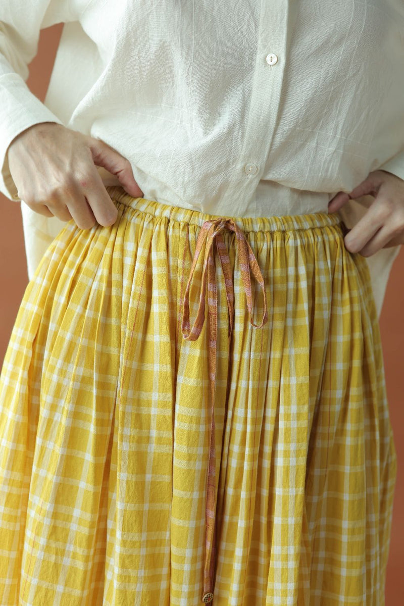 Zephyr Skirt-Yellow checks cotton by MASON AND MILL in yellow color for women Worldwide