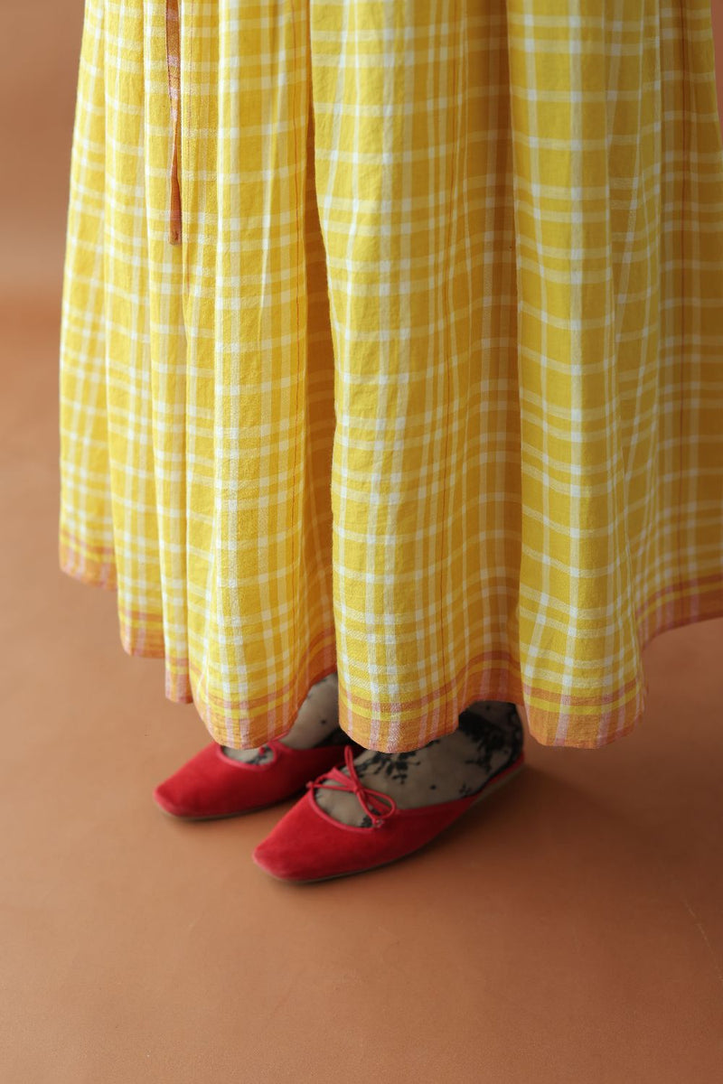 Zephyr Skirt-Yellow checks cotton by MASON AND MILL in yellow color for women Worldwide