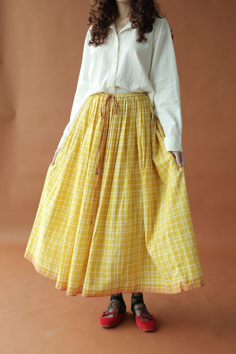 Zephyr Skirt-Yellow checks cotton by MASON AND MILL in yellow color for women Worldwide