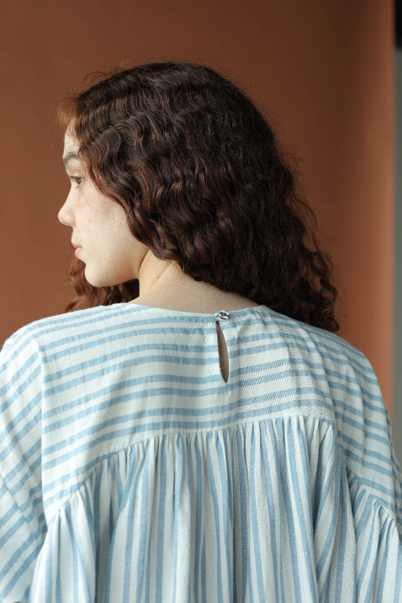 Saraya Top-Blue and white cotton by MASON AND MILL in blue color for women Worldwide