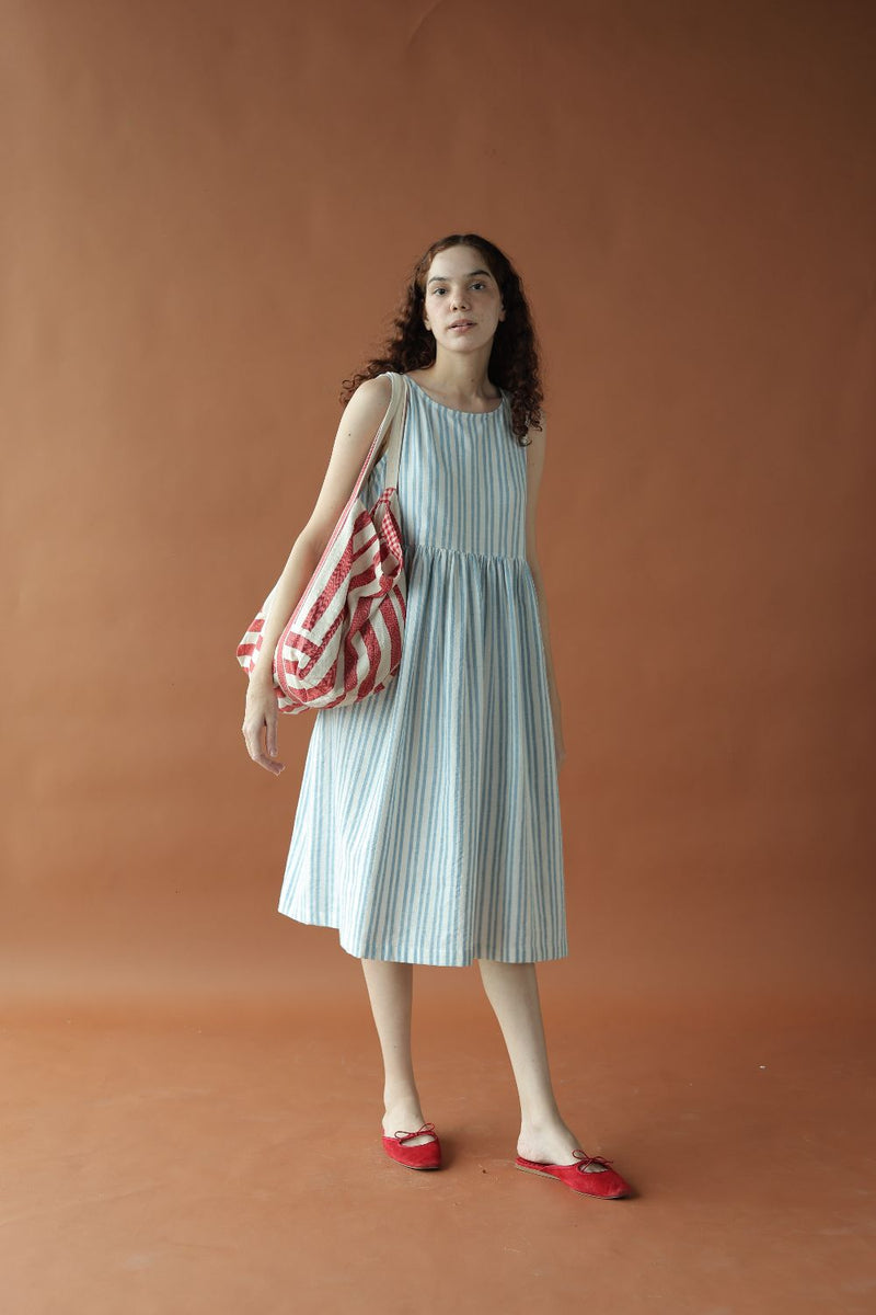Alice Dress-Blue and white cotton by MASON AND MILL in blue color for women Worldwide