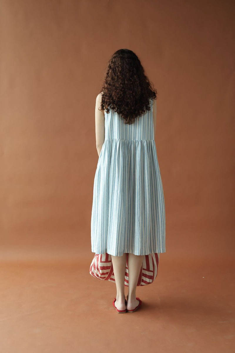 Alice Dress-Blue and white cotton by MASON AND MILL in blue color for women Worldwide