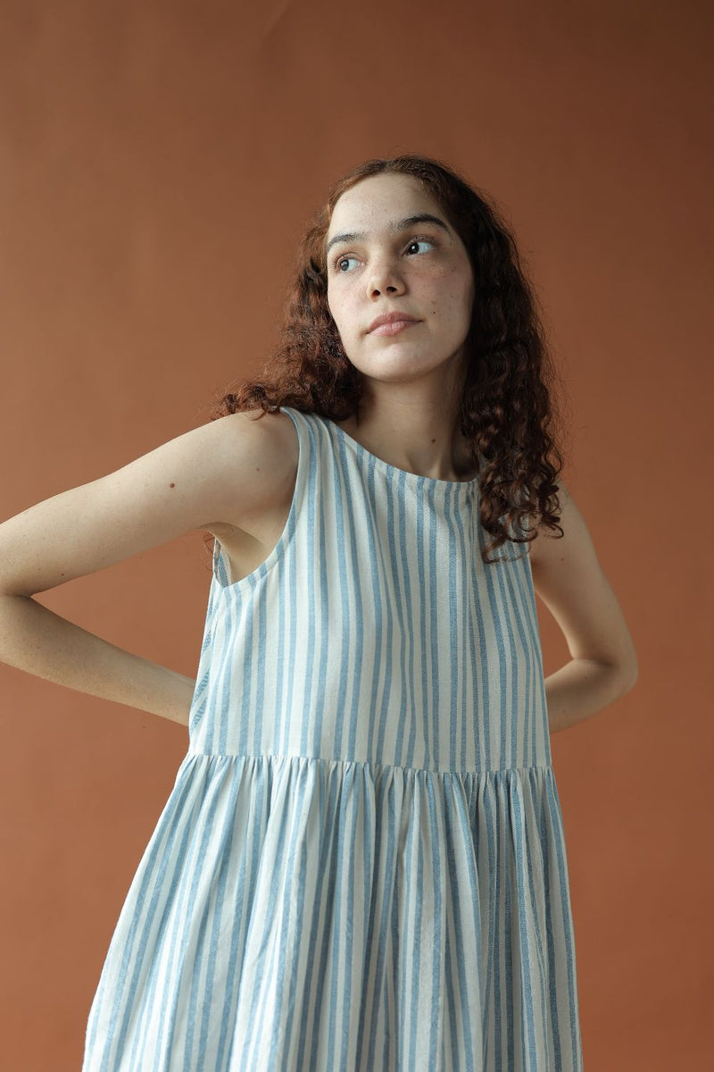 Alice Dress-Blue and white cotton by MASON AND MILL in blue color for women Worldwide