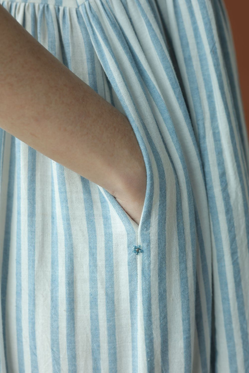 Alice Dress-Blue and white cotton by MASON AND MILL in blue color for women Worldwide