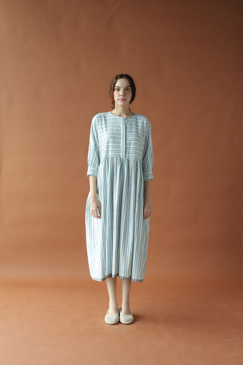 Marina Dress-Blue and White cotton by MASON AND MILL in blue color for women Worldwide