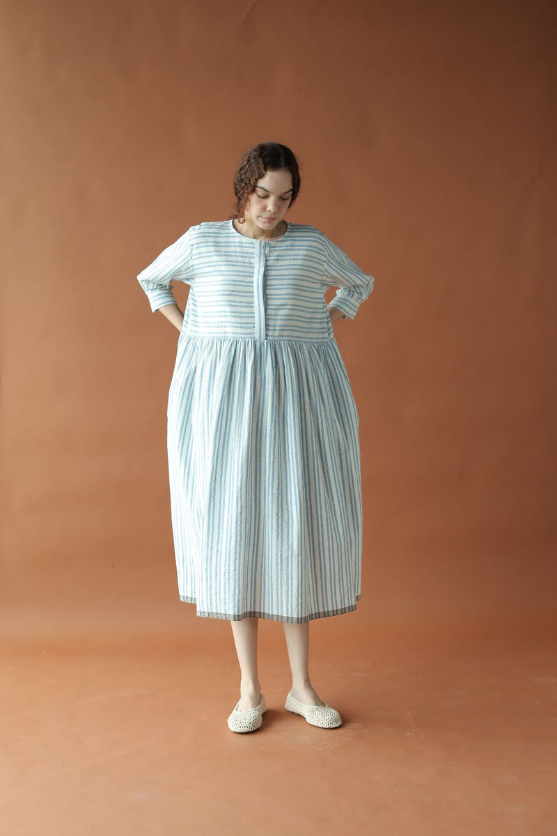 Marina Dress-Blue and White cotton by MASON AND MILL in blue color for women Worldwide