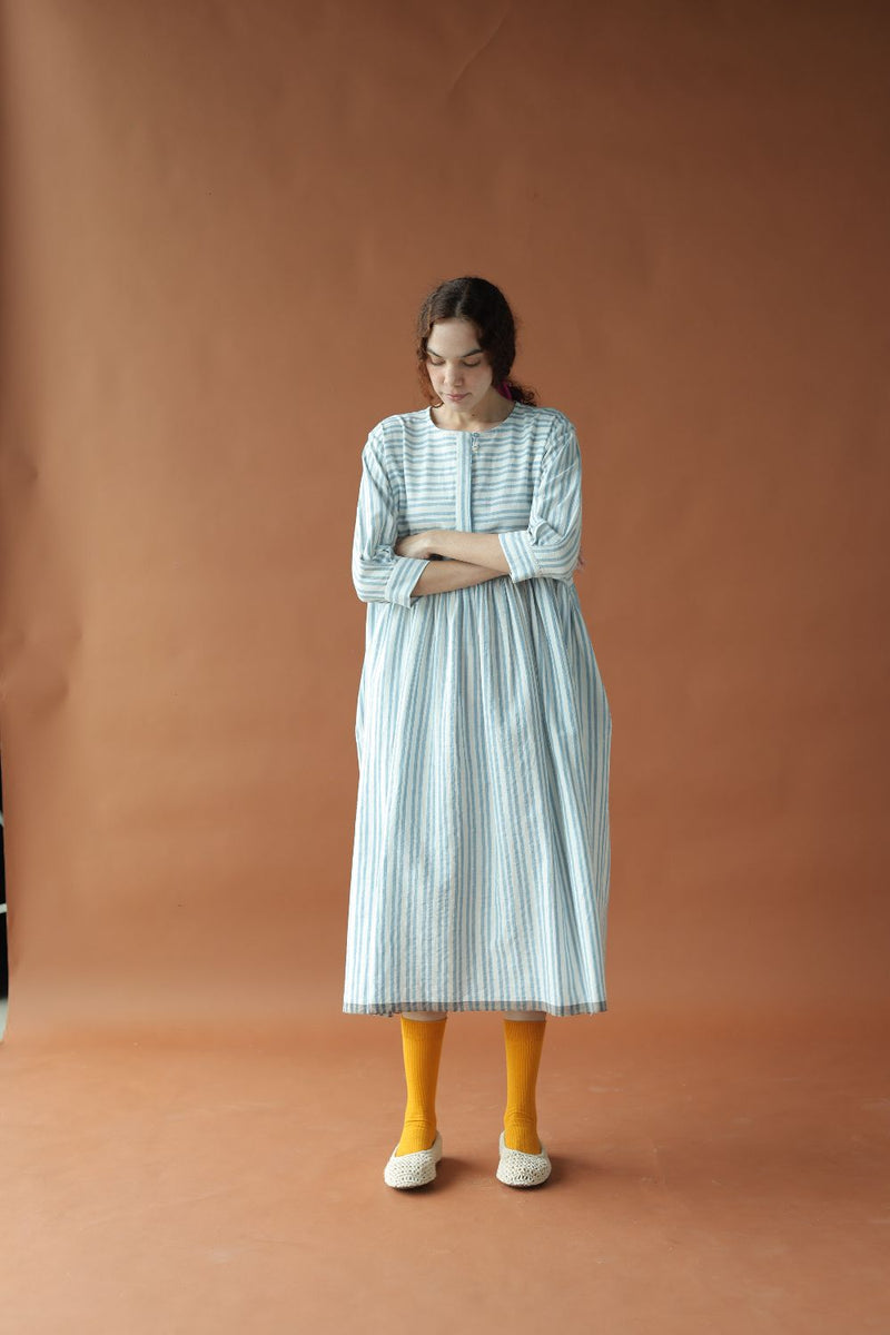 Marina Dress-Blue and White cotton by MASON AND MILL in blue color for women Worldwide