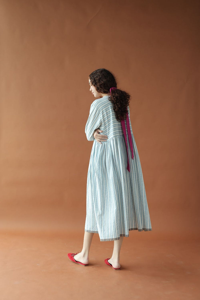 Marina Dress-Blue and White cotton by MASON AND MILL in blue color for women Worldwide