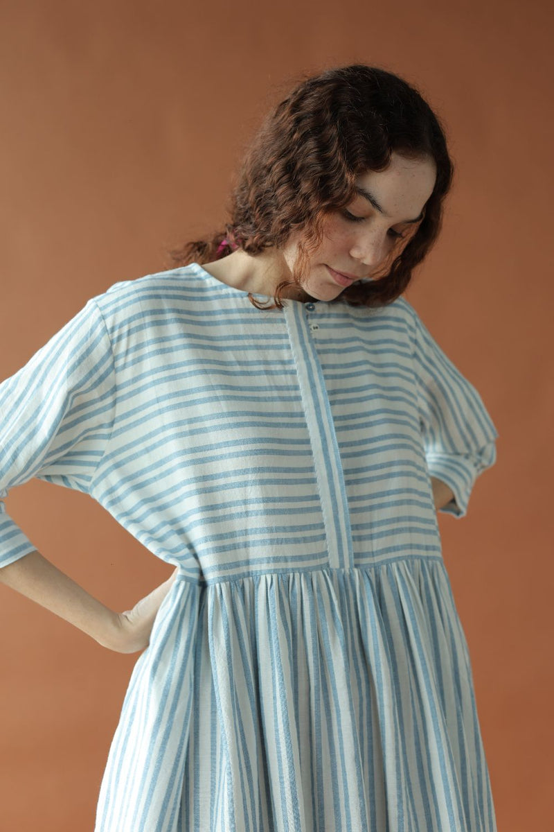Marina Dress-Blue and White cotton by MASON AND MILL in blue color for women Worldwide
