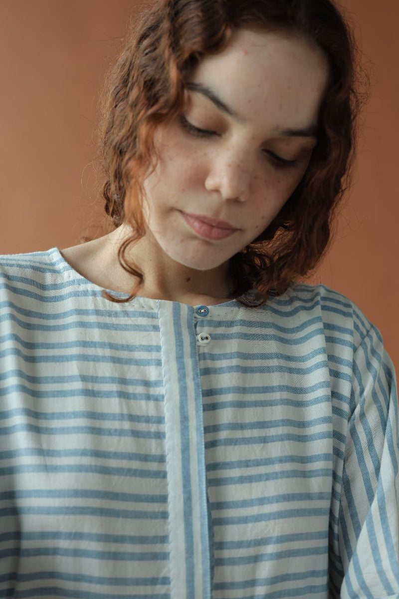Marina Dress-Blue and White cotton by MASON AND MILL in blue color for women Worldwide