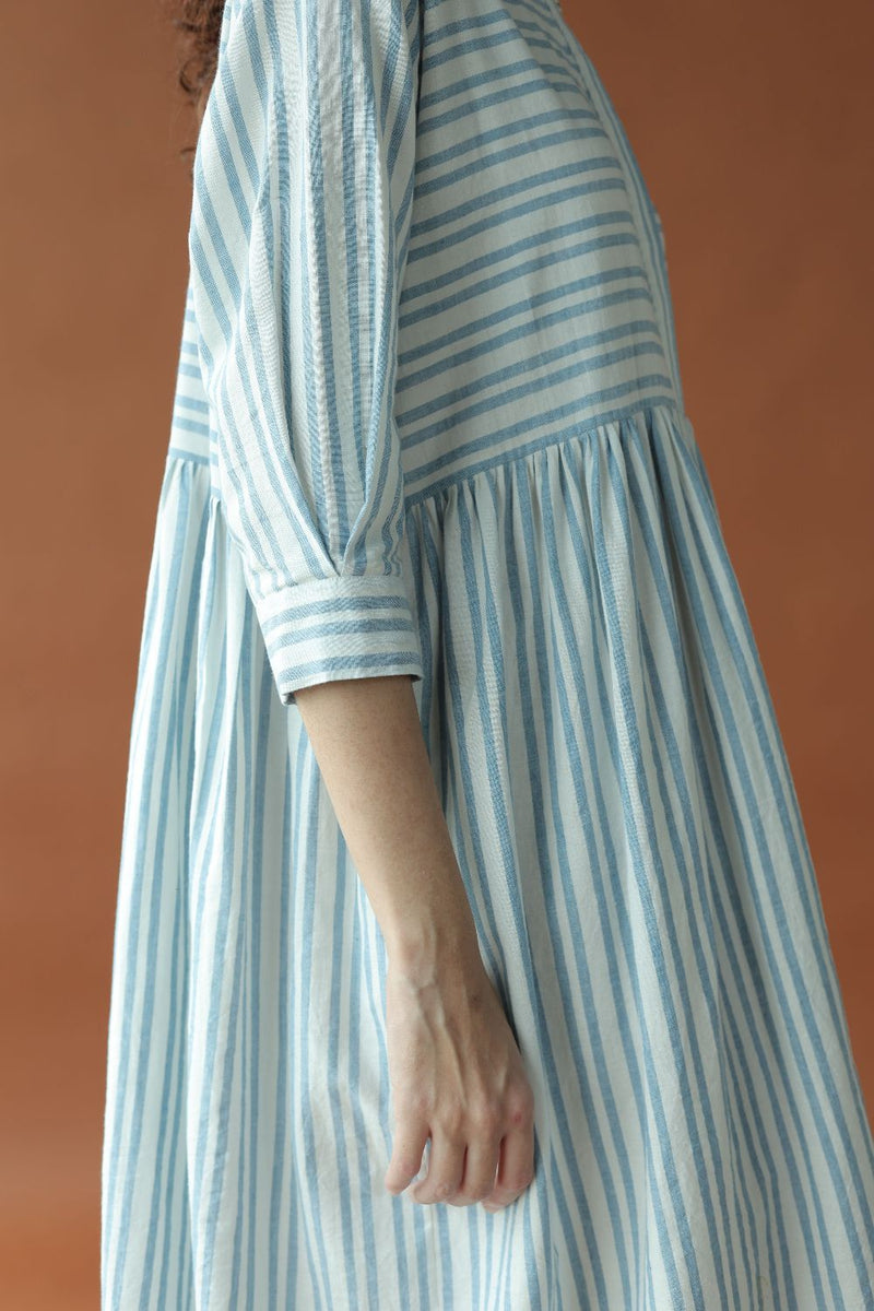 Marina Dress-Blue and White cotton by MASON AND MILL in blue color for women Worldwide
