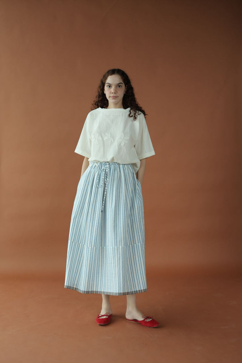 Delphi Skirt-Blue and white cotton by MASON AND MILL in blue color for women Worldwide