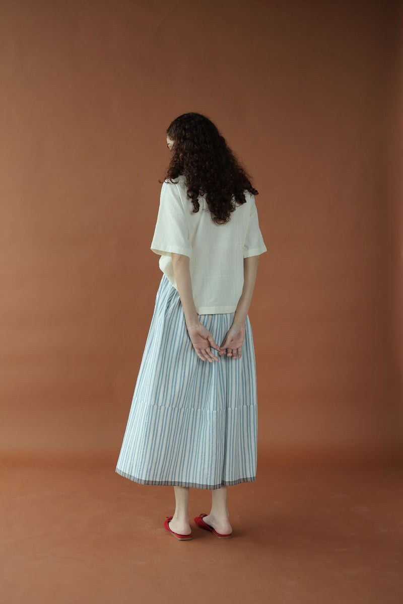 Delphi Skirt-Blue and white cotton by MASON AND MILL in blue color for women Worldwide