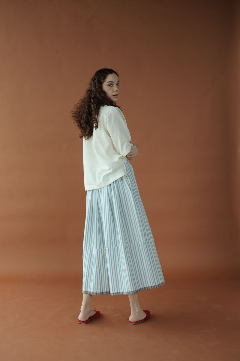 Delphi Skirt-Blue and white cotton by MASON AND MILL in blue color for women Worldwide