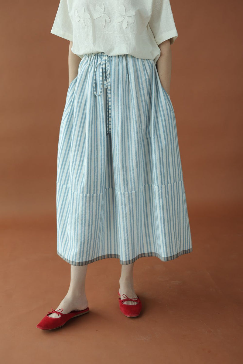 Delphi Skirt-Blue and white cotton by MASON AND MILL in blue color for women Worldwide