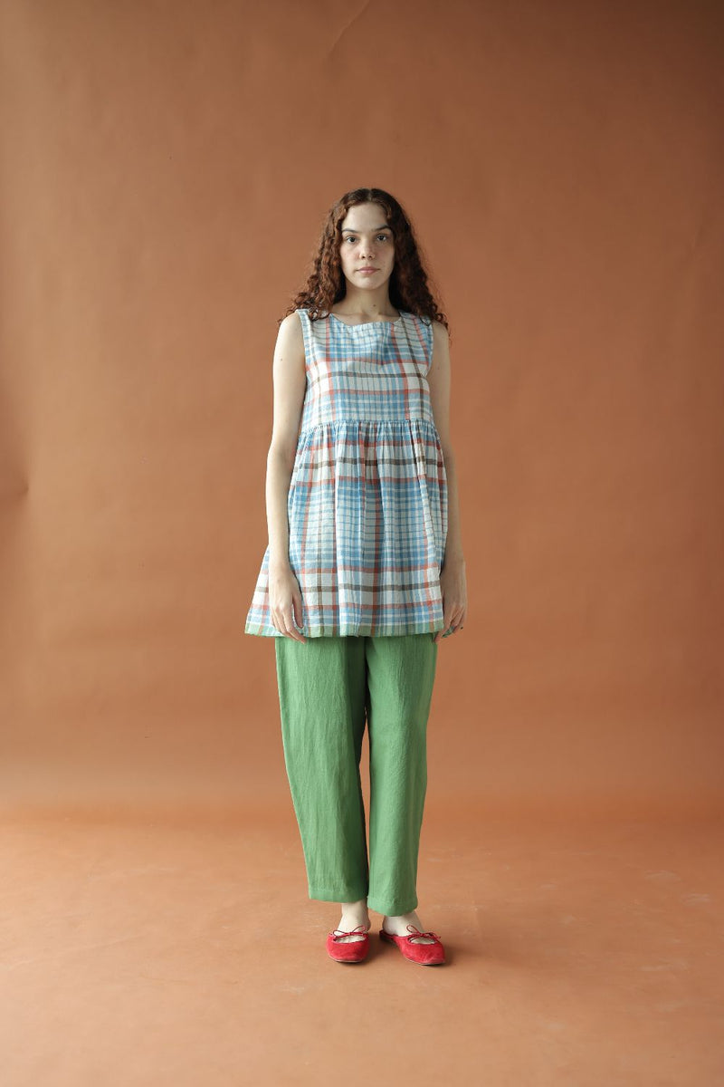 Zyra Top-Blue and white checks cotton by MASON AND MILL in blue color for women Worldwide
