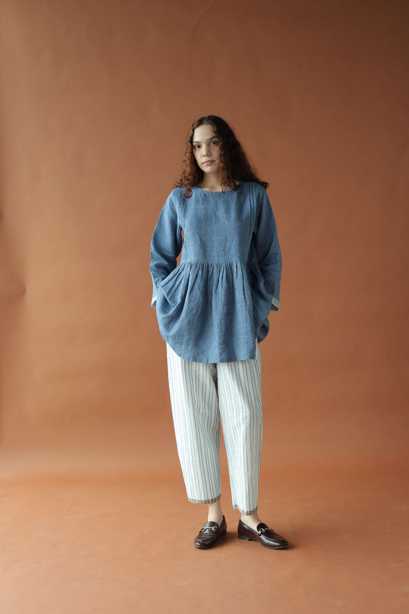 Alan-Blue stripes Pants cotton by MASON AND MILL in blue color for women Worldwide