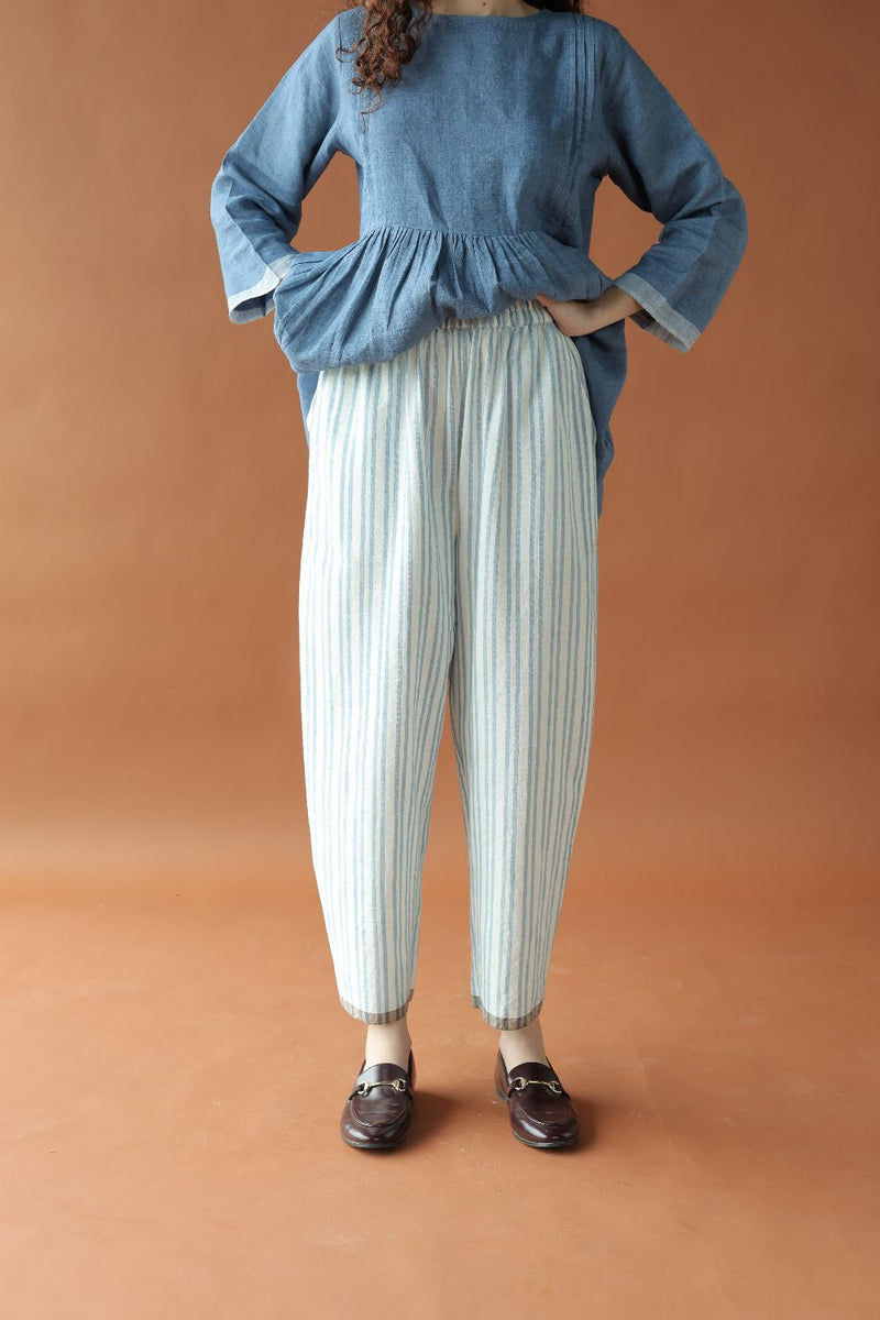 Alan-Blue stripes Pants cotton by MASON AND MILL in blue color for women Worldwide
