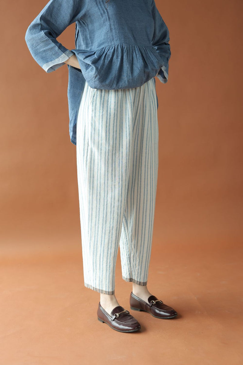 Alan-Blue stripes Pants cotton by MASON AND MILL in blue color for women Worldwide
