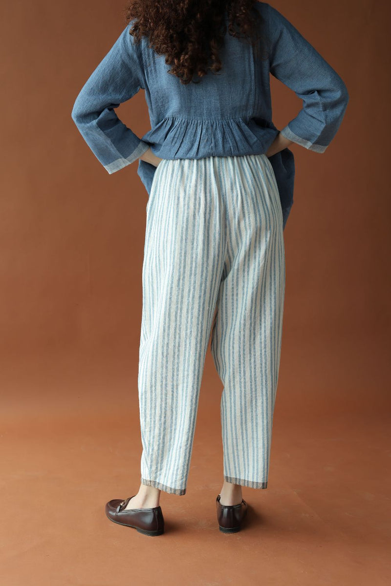Alan-Blue stripes Pants cotton by MASON AND MILL in blue color for women Worldwide