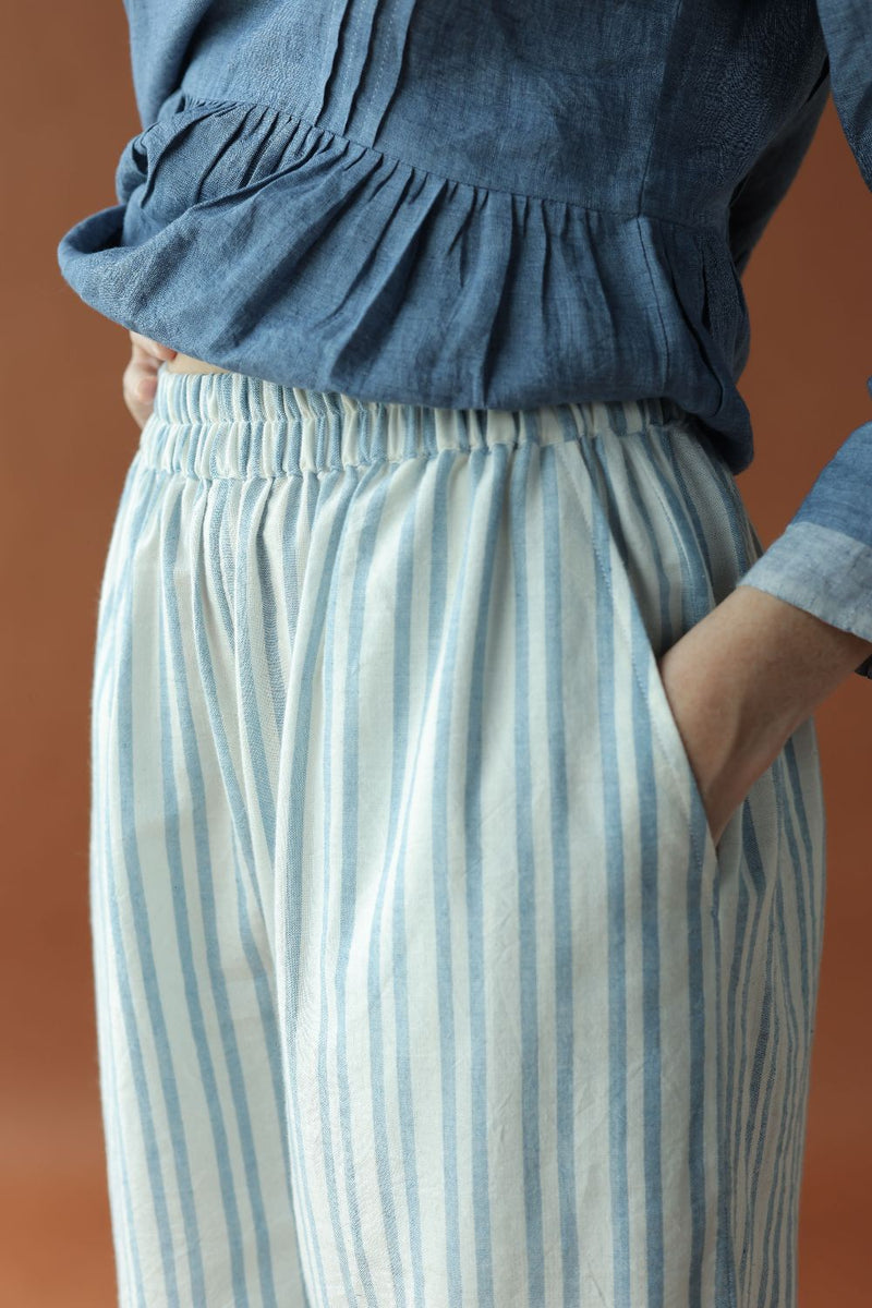 Alan-Blue stripes Pants cotton by MASON AND MILL in blue color for women Worldwide