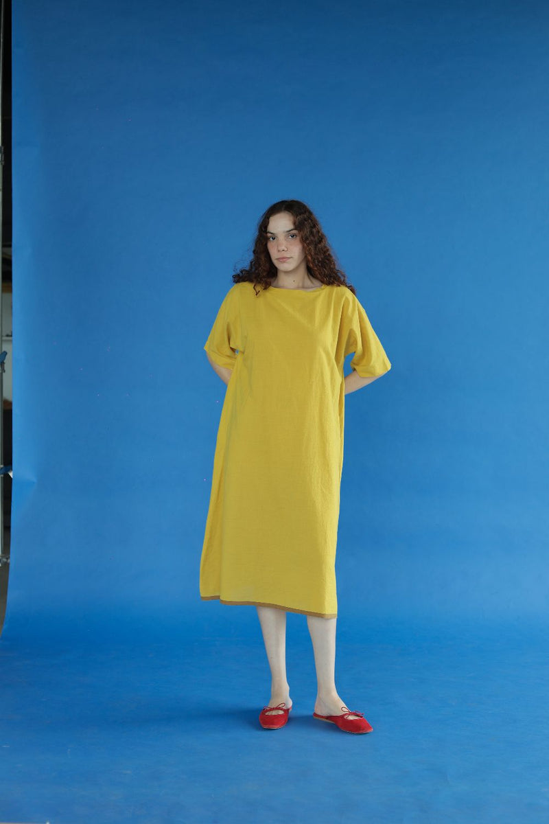 Alfie Dress-Yellow cotton by MASON AND MILL in yellow color for women Worldwide
