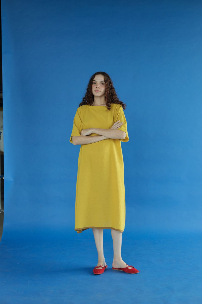 Alfie Dress-Yellow cotton by MASON AND MILL in yellow color for women Worldwide