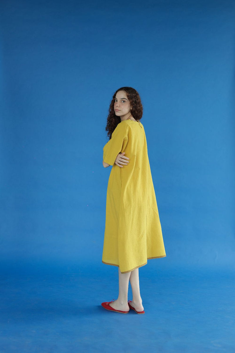 Alfie Dress-Yellow cotton by MASON AND MILL in yellow color for women Worldwide