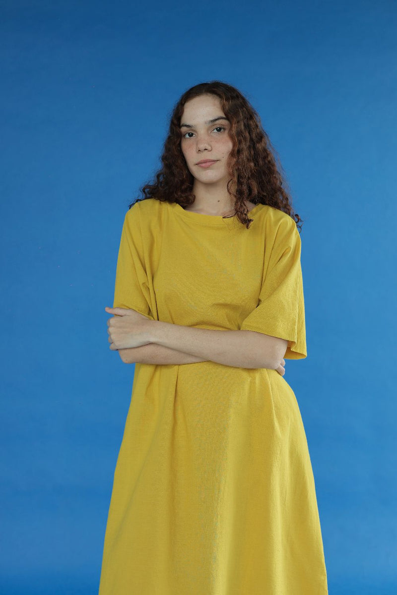 Alfie Dress-Yellow cotton by MASON AND MILL in yellow color for women Worldwide