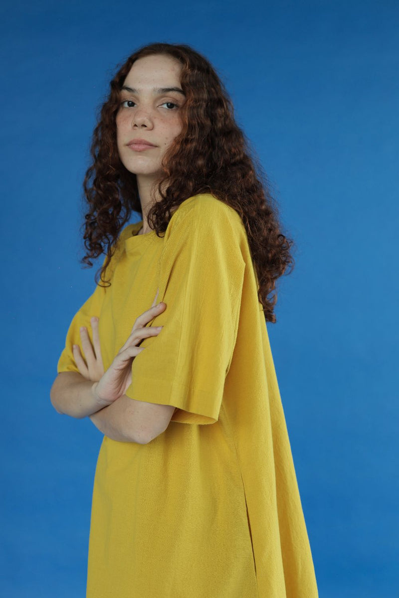 Alfie Dress-Yellow cotton by MASON AND MILL in yellow color for women Worldwide