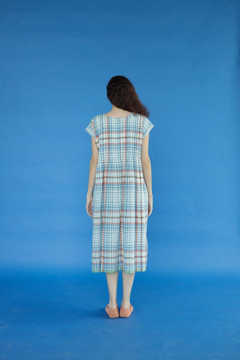 Darla Dress-Blue and white checks cotton by MASON AND MILL in blue color for women Worldwide