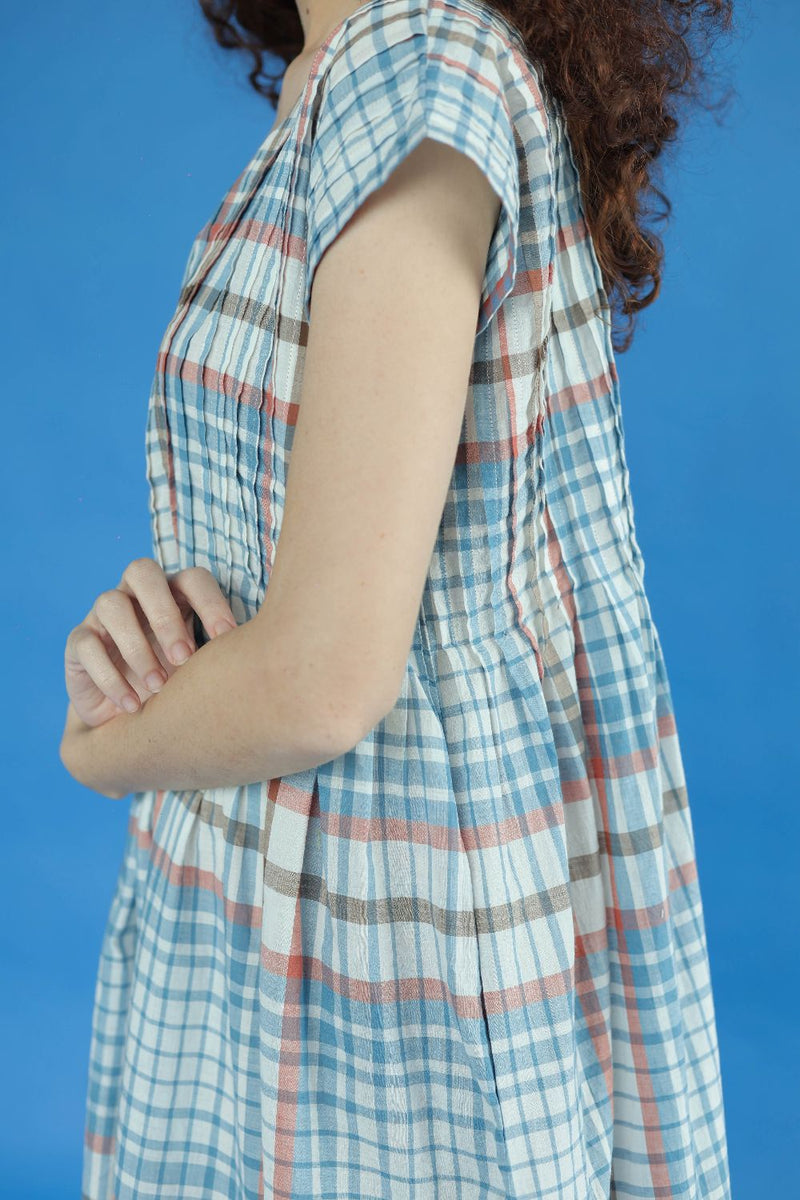 Darla Dress-Blue and white checks cotton by MASON AND MILL in blue color for women Worldwide