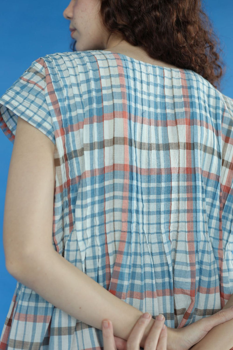 Darla Dress-Blue and white checks cotton by MASON AND MILL in blue color for women Worldwide