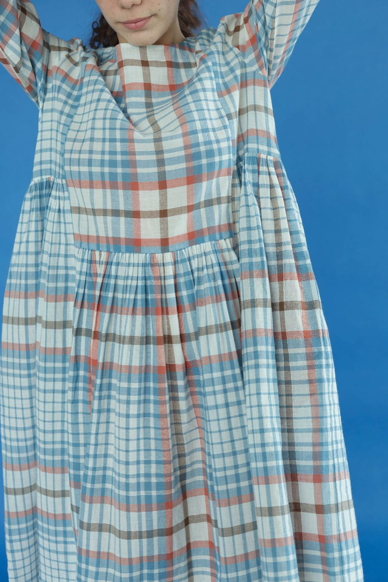 Bonnie Dress-blue checks cotton by MASON AND MILL in blue color for women Worldwide