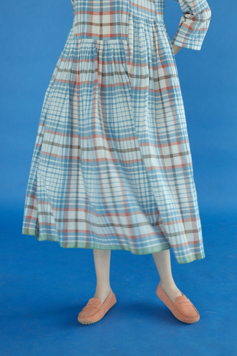 Bonnie Dress-blue checks cotton by MASON AND MILL in blue color for women Worldwide
