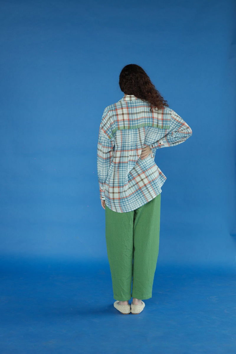 Eden-Blue checks Top cotton by MASON AND MILL in blue color for women Worldwide
