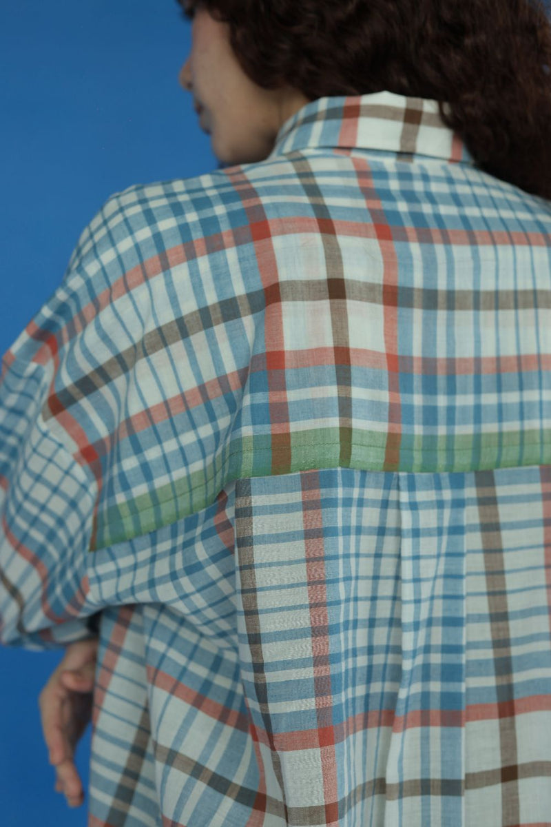 Eden-Blue checks Top cotton by MASON AND MILL in blue color for women Worldwide
