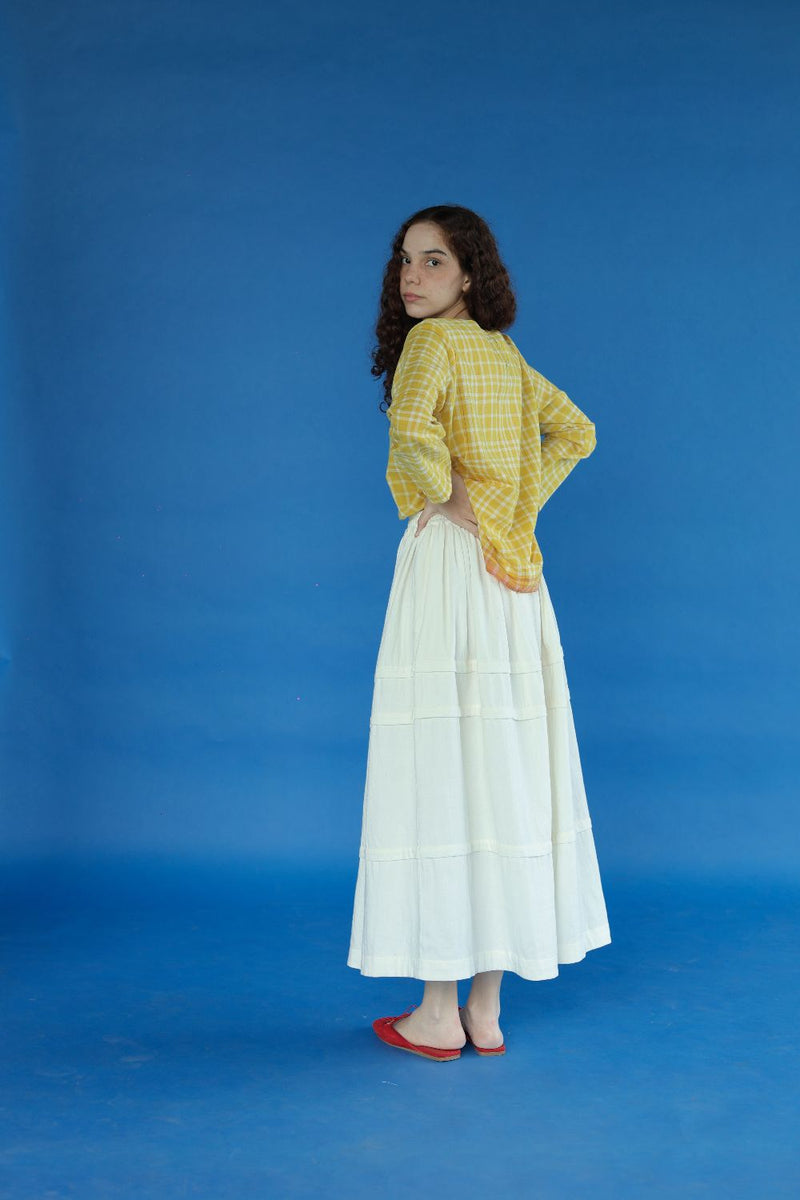 Bliss Skirt-White cotton by MASON AND MILL in white color for women Worldwide
