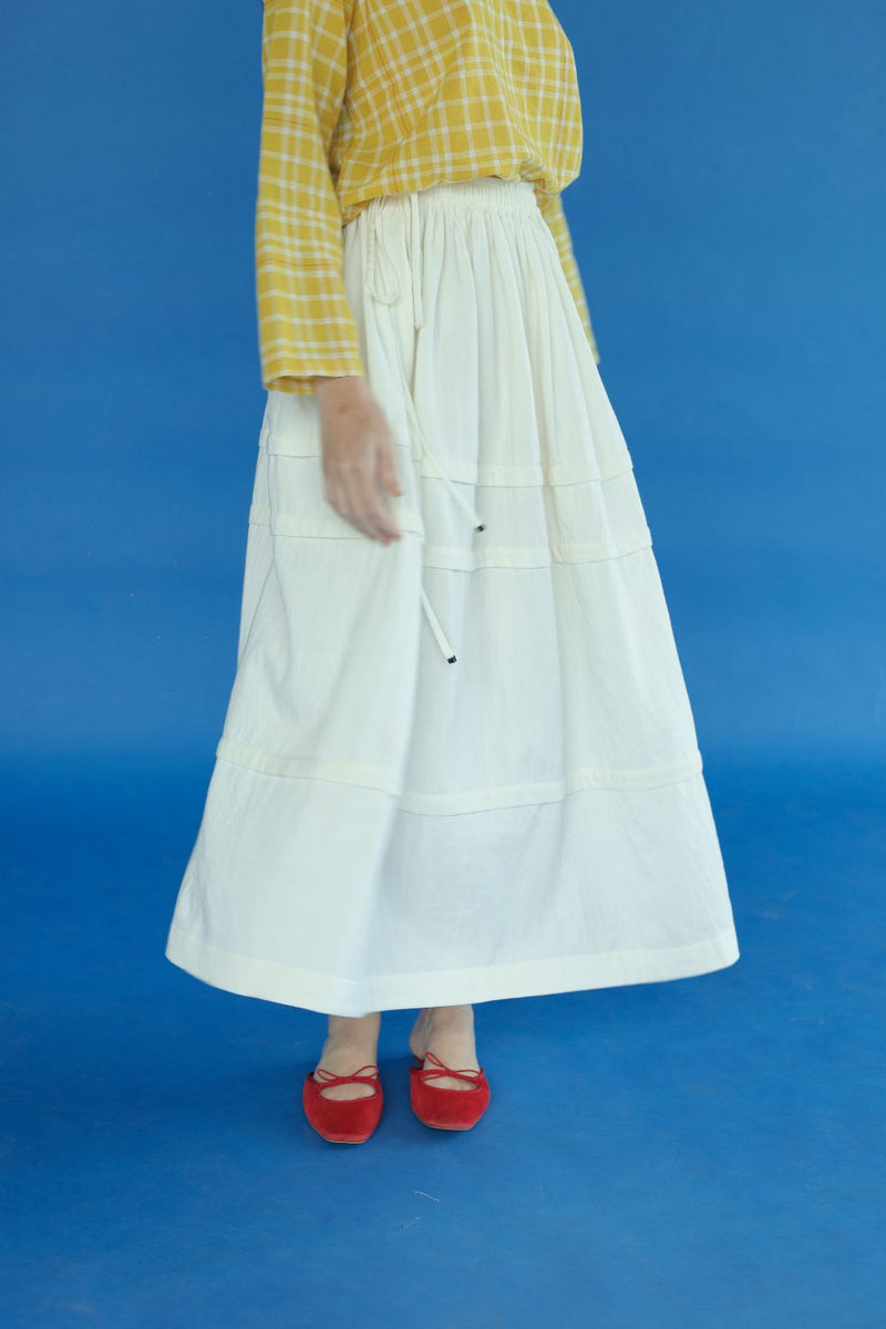 Bliss Skirt-White cotton by MASON AND MILL in white color for women Worldwide