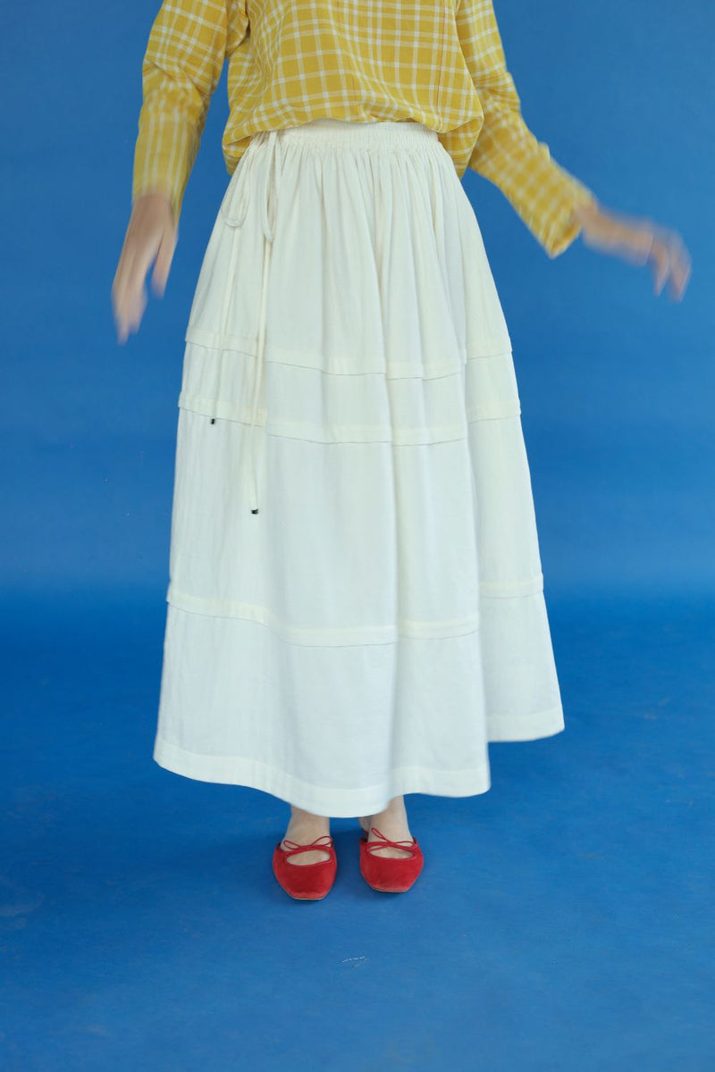 Bliss Skirt-White cotton by MASON AND MILL in white color for women Worldwide