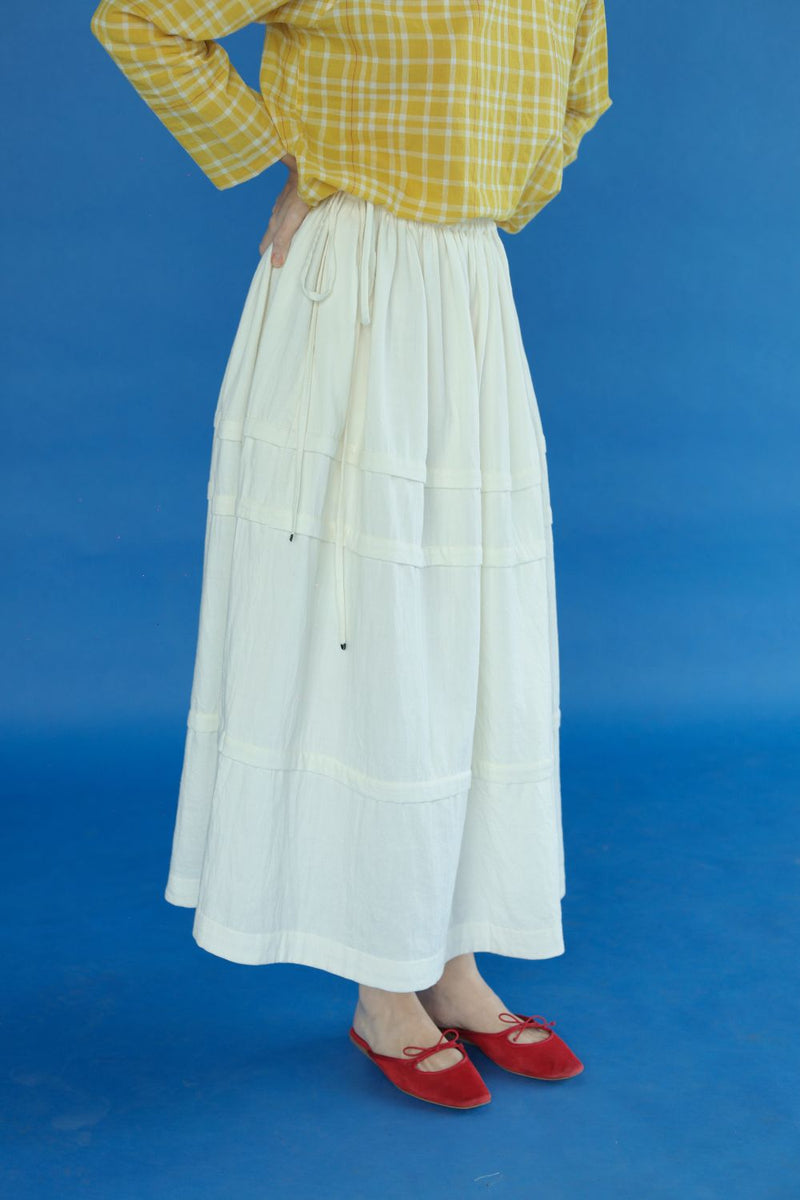 Bliss Skirt-White cotton by MASON AND MILL in white color for women Worldwide