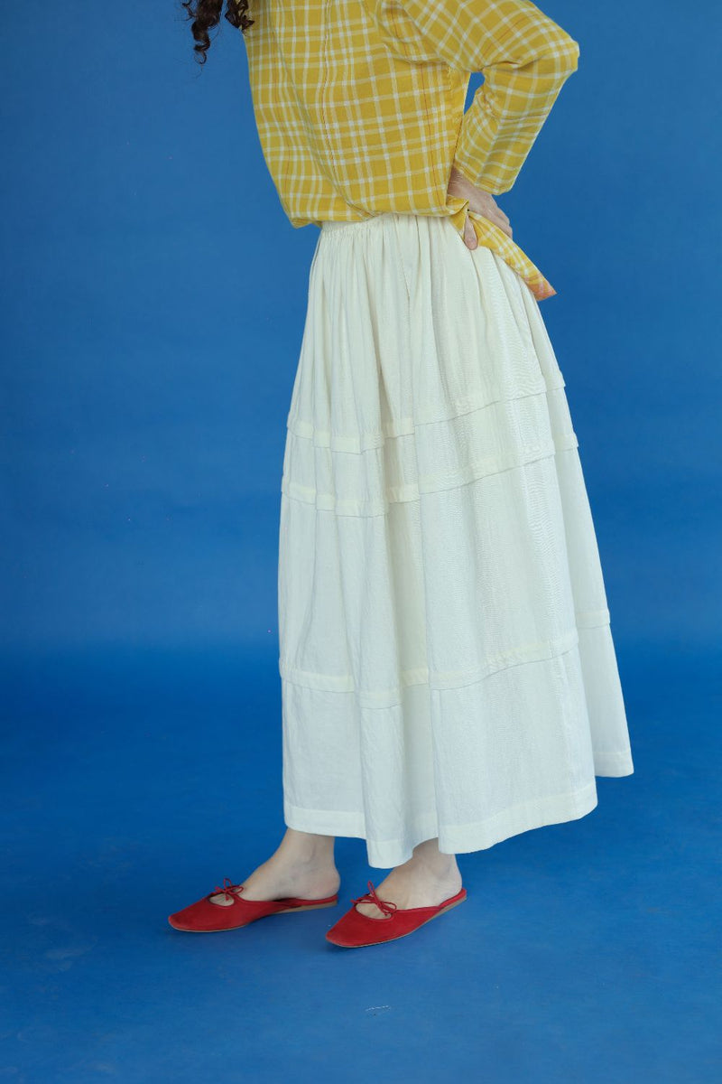 Bliss Skirt-White cotton by MASON AND MILL in white color for women Worldwide