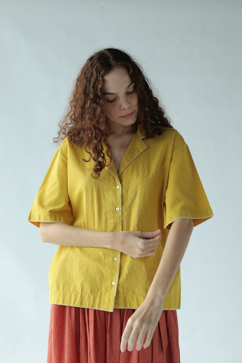 Kate Top-Yellow cotton by MASON AND MILL in yellow color for women Worldwide