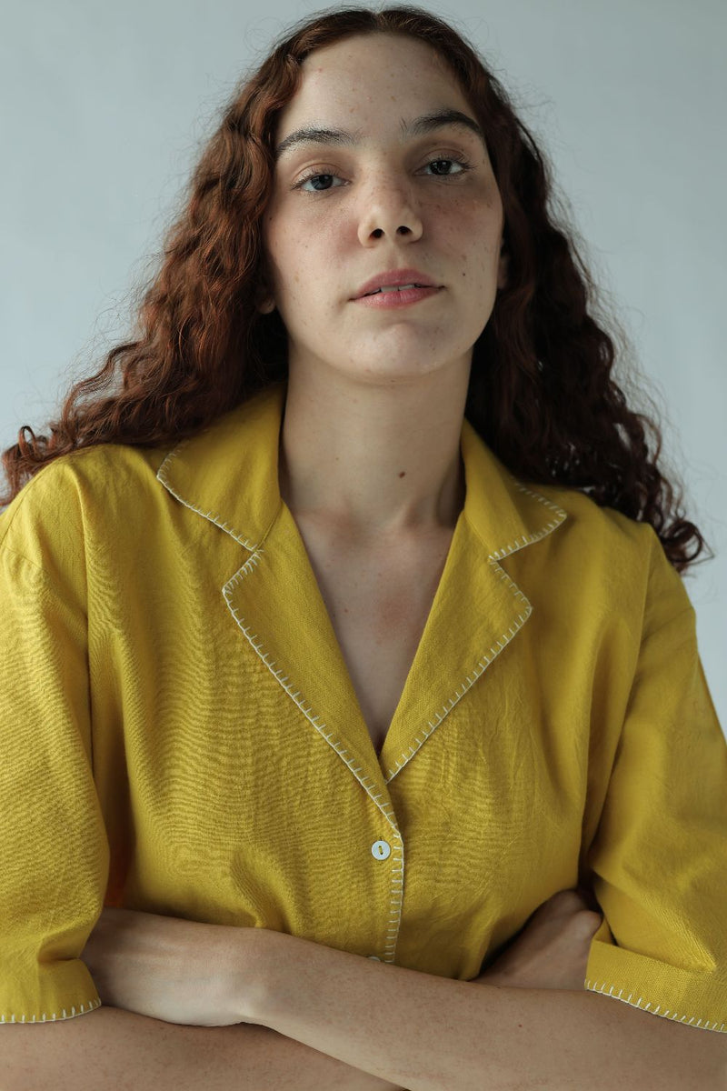 Kate Top-Yellow cotton by MASON AND MILL in yellow color for women Worldwide