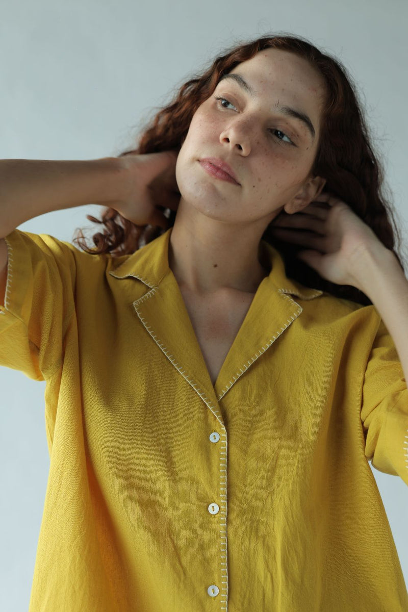 Kate Top-Yellow cotton by MASON AND MILL in yellow color for women Worldwide